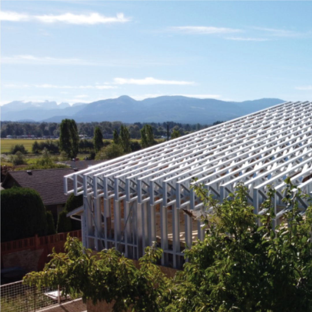 LGS roof framing with mountain view